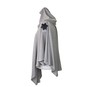 Anne Larochelle knit  with flower cut leather accent hooded poncho